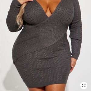 Elegant Gray Cable Knit Dress